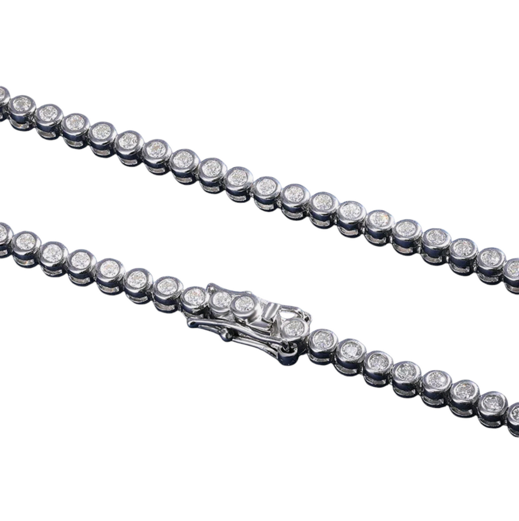 collana giro collo tennis in oro bianco 18k 750 e diamanti naturali 9 ct