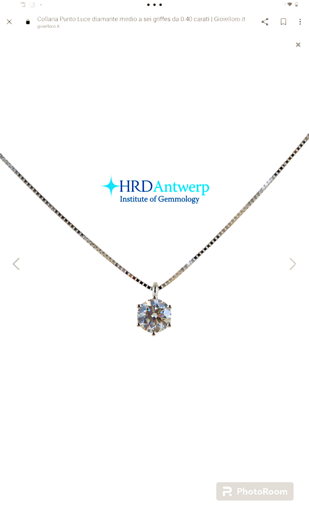 Collana punto luce certificato HRD in oro bianco con diamante naturale 0,60 ct D VVS1