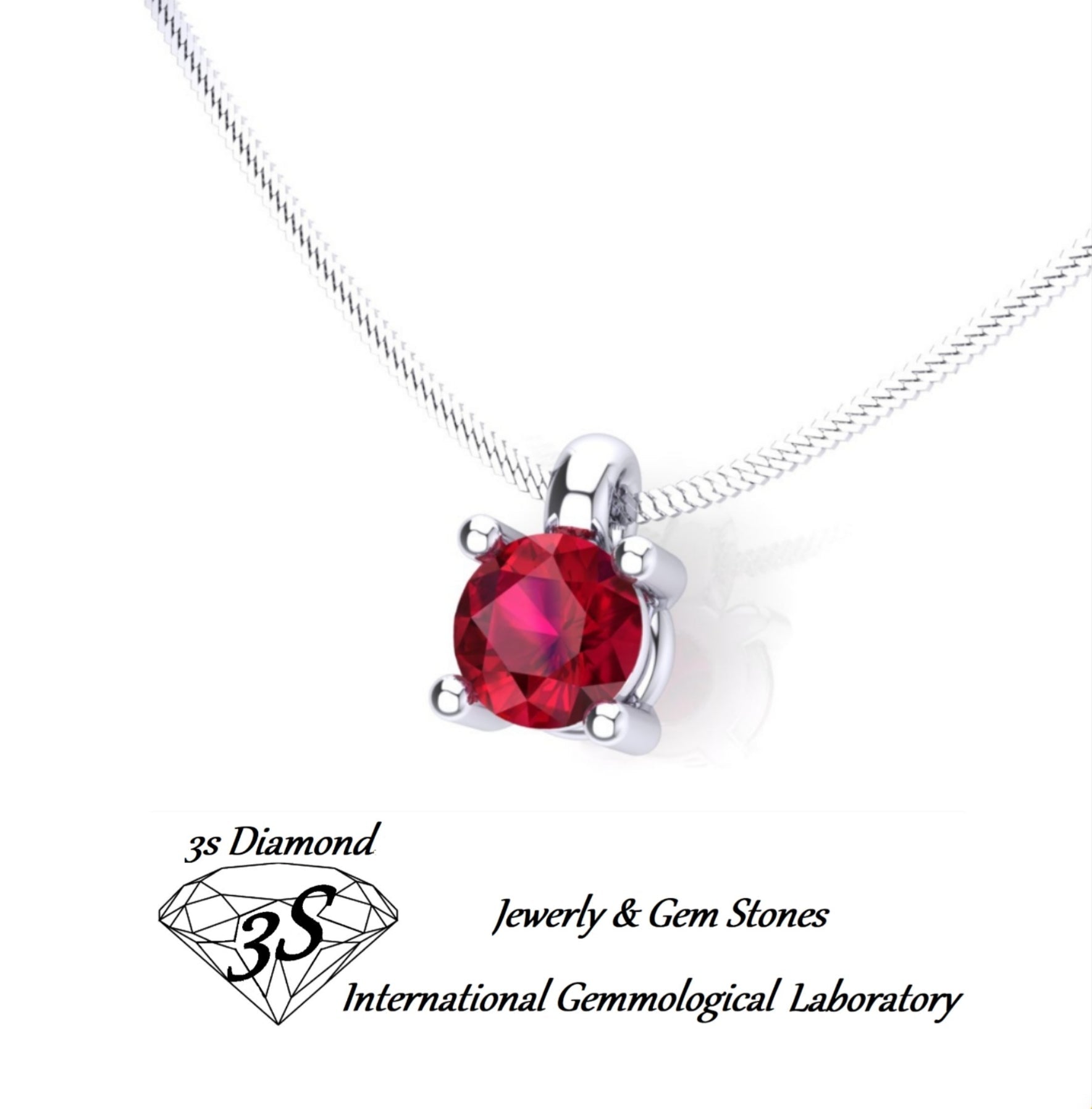 ciondolo punto  luce in oro bianco 18k e rubino naturale 0,50 ct