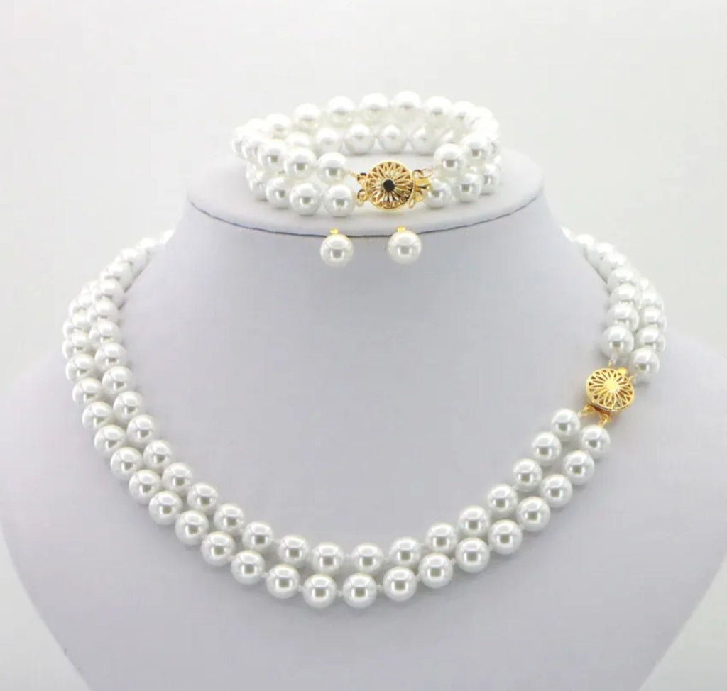 set completo di perla naturale australiana bianca collana bracciale e orecchino