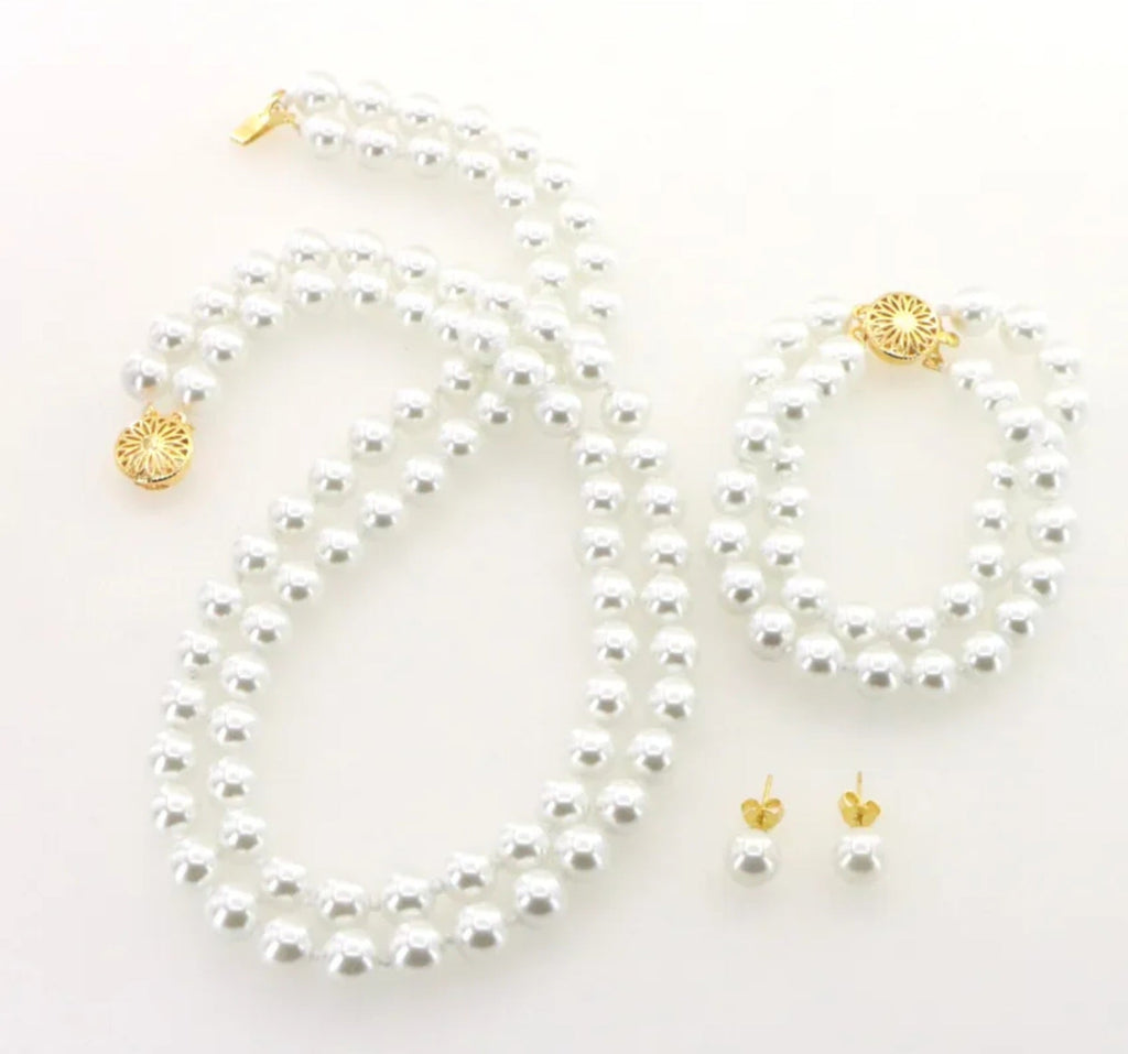 set completo di perla naturale australiana bianca collana bracciale e orecchino
