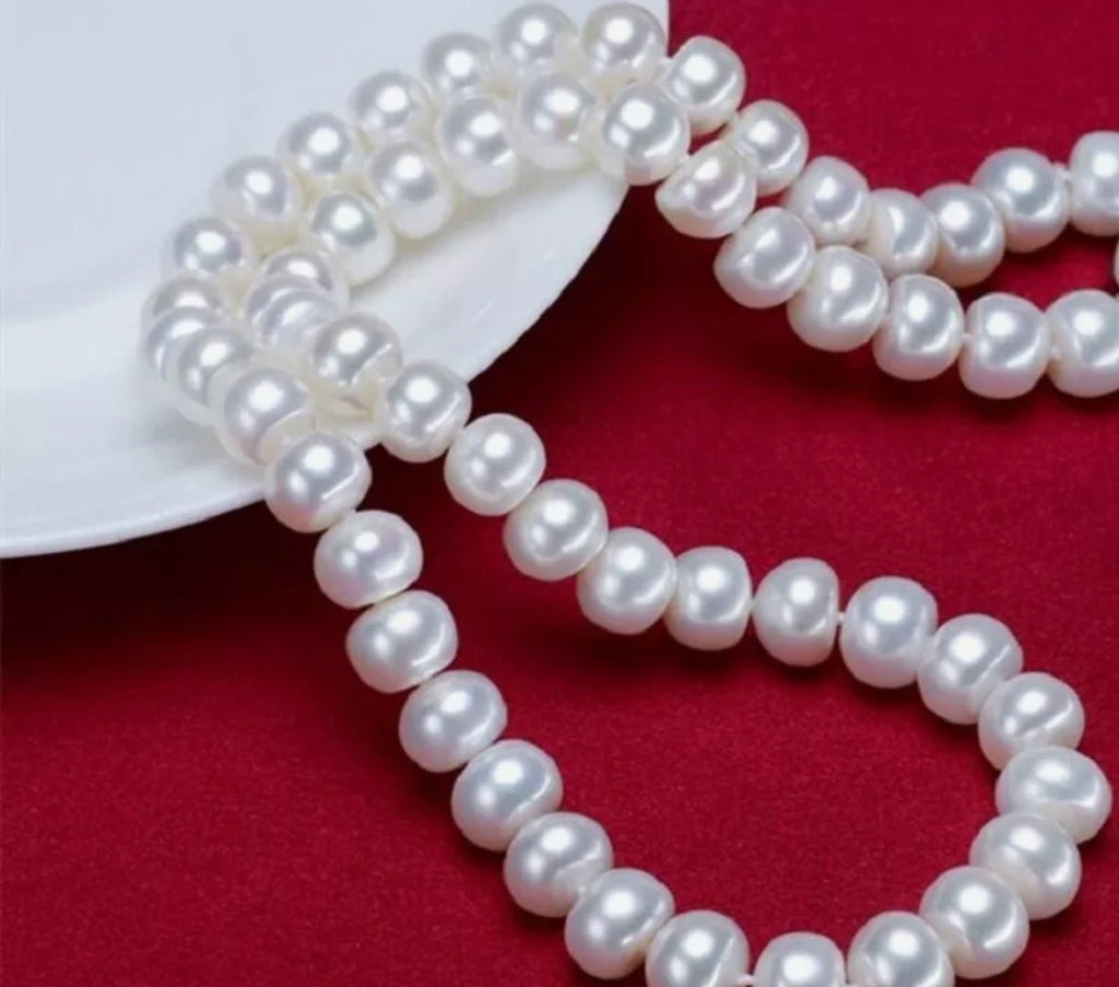 set completo con perla naturale bianche collana bracciale e orecchino