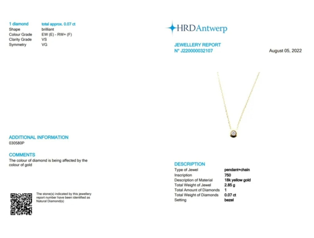 ciondolo  punto luce certificato HRD a cipollina in oro bianco e diamanti naturale  0,07 ct