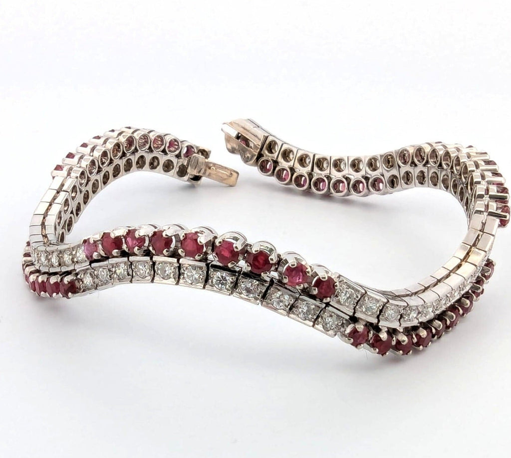 Bracciale tennis in oro bianco e rubino naturali e diamanti naturali 9.00ct
