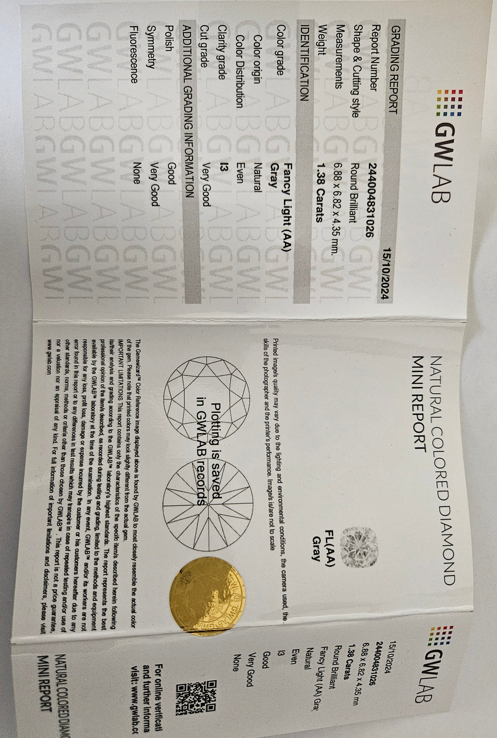 Diamante naturale certificato 1.38ct