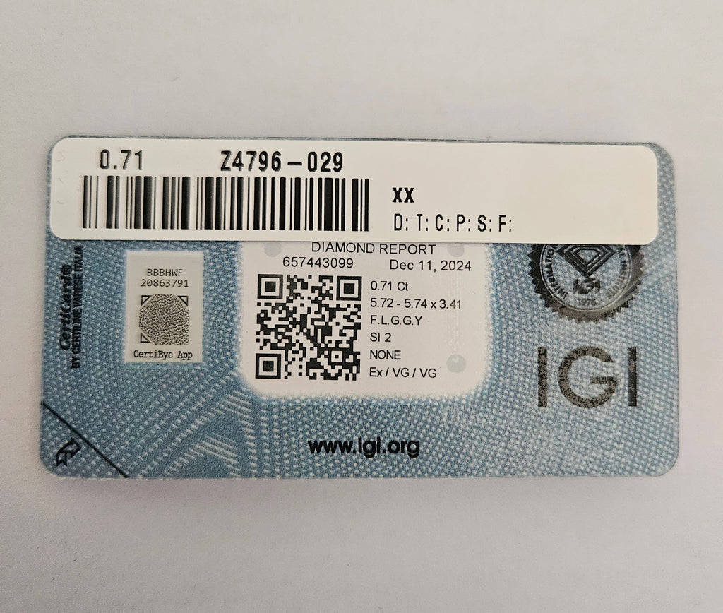 diamanti naturali certificato IGI  0.71ct