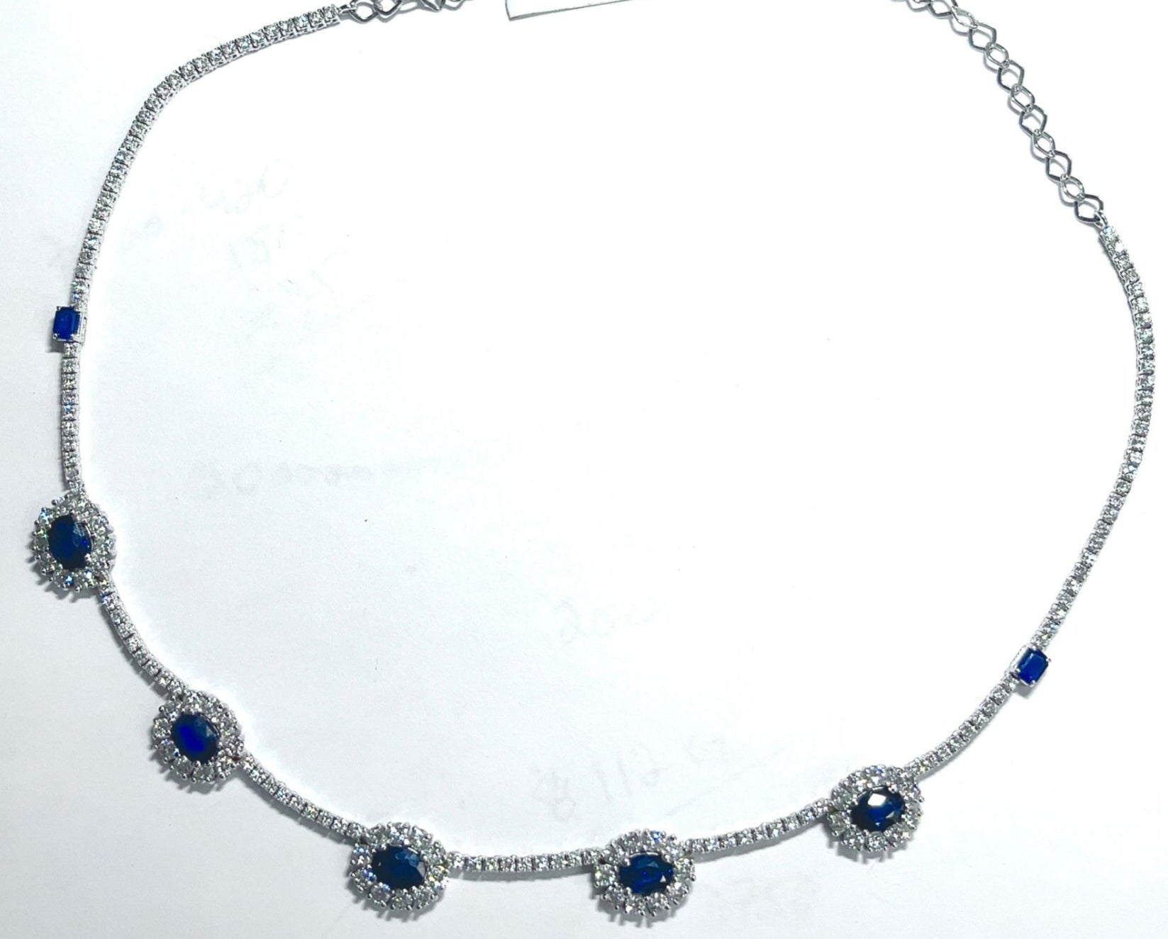 Collana collier tennis in oro bianco 18k e zaffiro e diamanti naturali 8ct