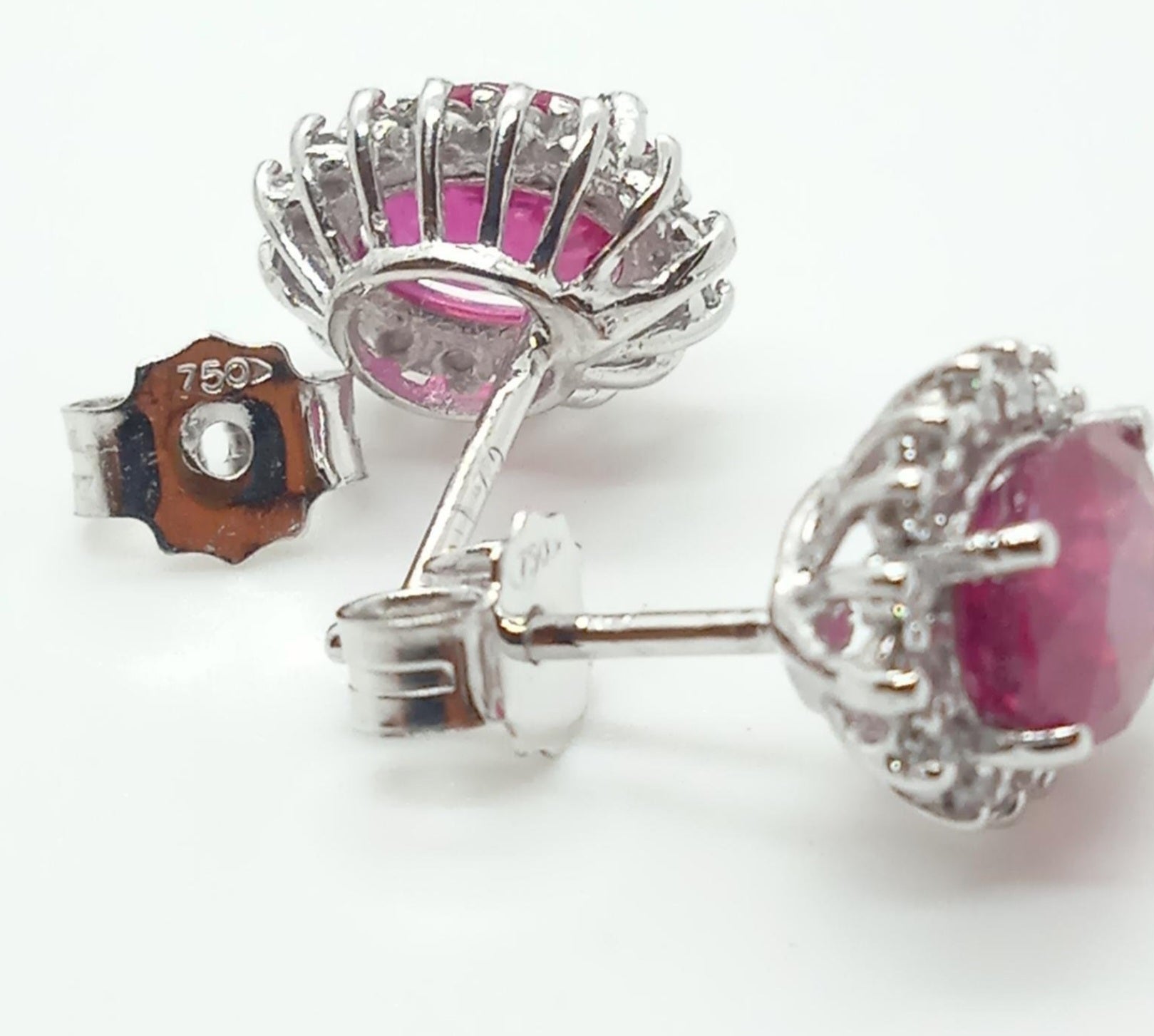 Orecchini - 18 carati Oro bianco Rubino - Diamante