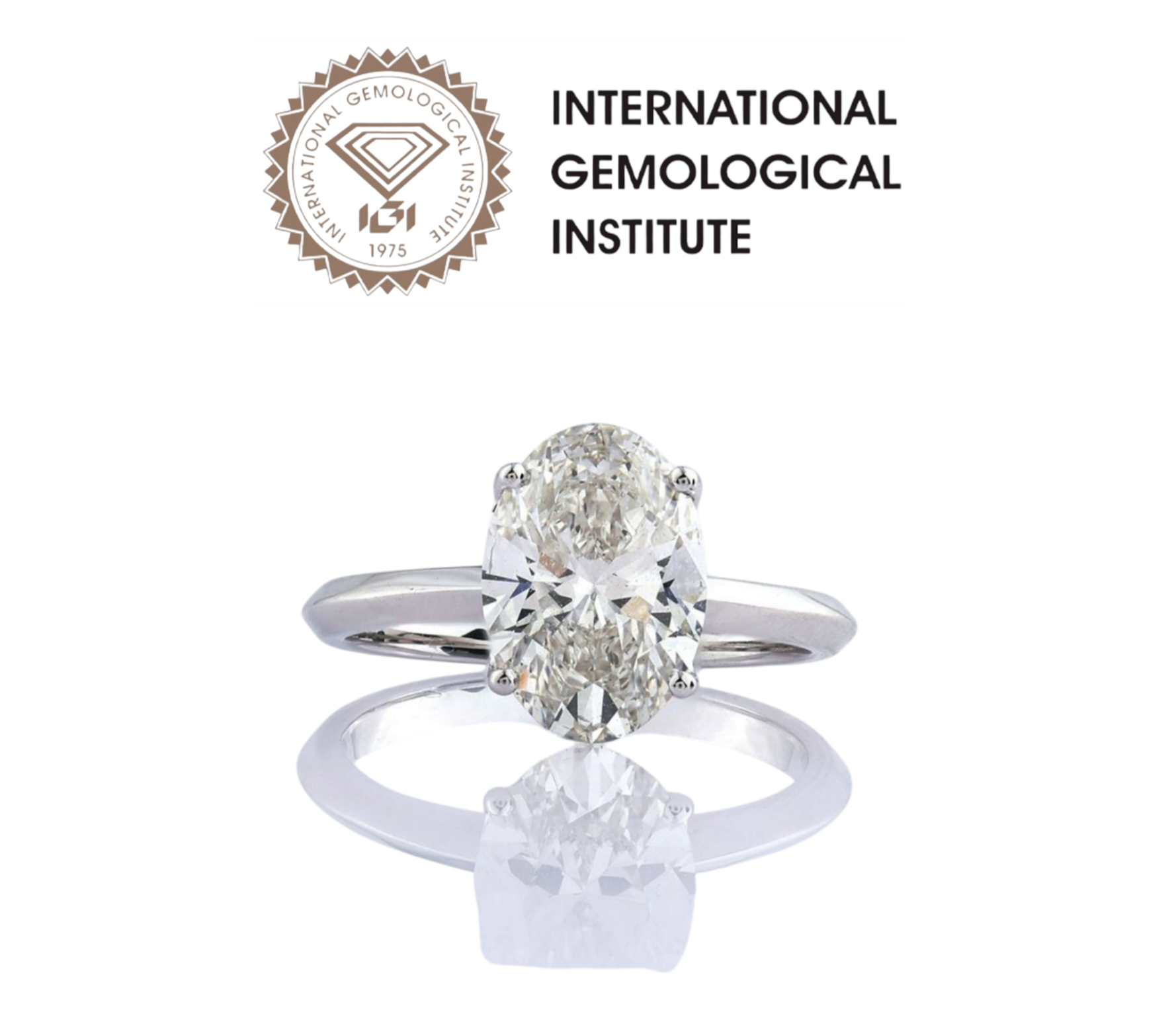 Anello solitario in oro bianco 18k e diamante naturale taglio ovale  2.00ct