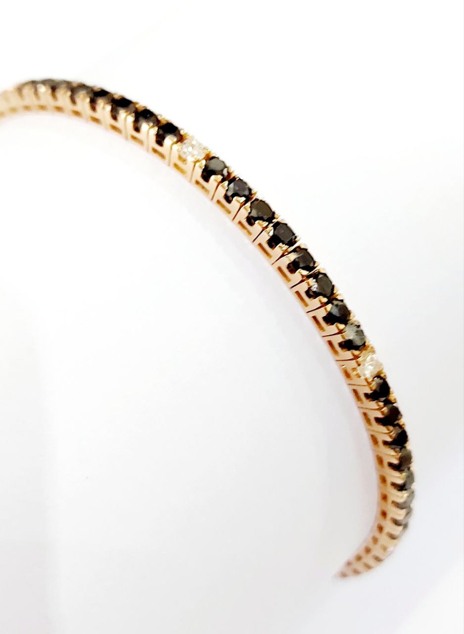 bracciale tennis in oro giallo 18k e diamanti naturali neri  4,00ct