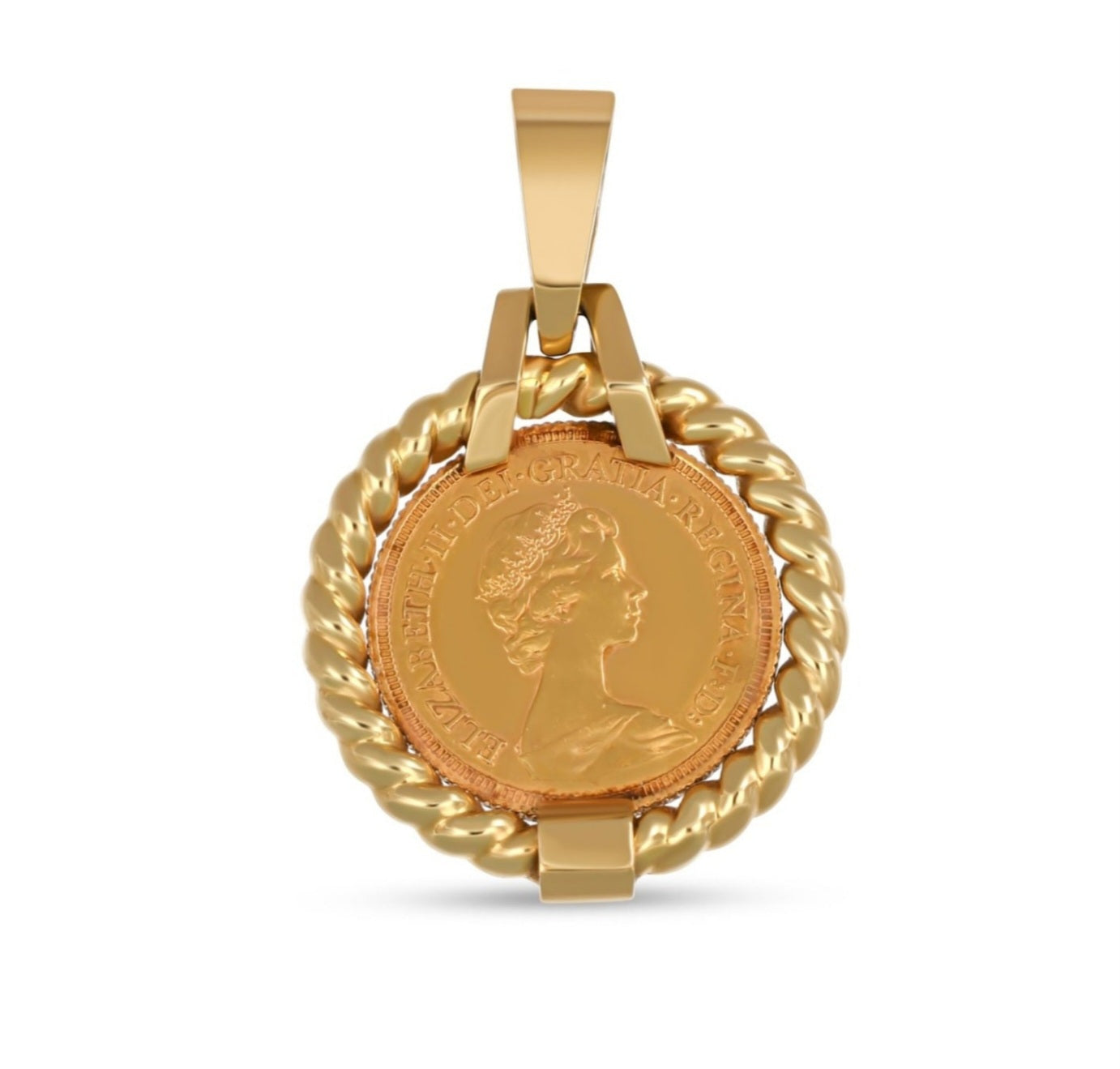 Ciondolo in oro giallo con sterline ELISABETTA II incastonato oro 22k