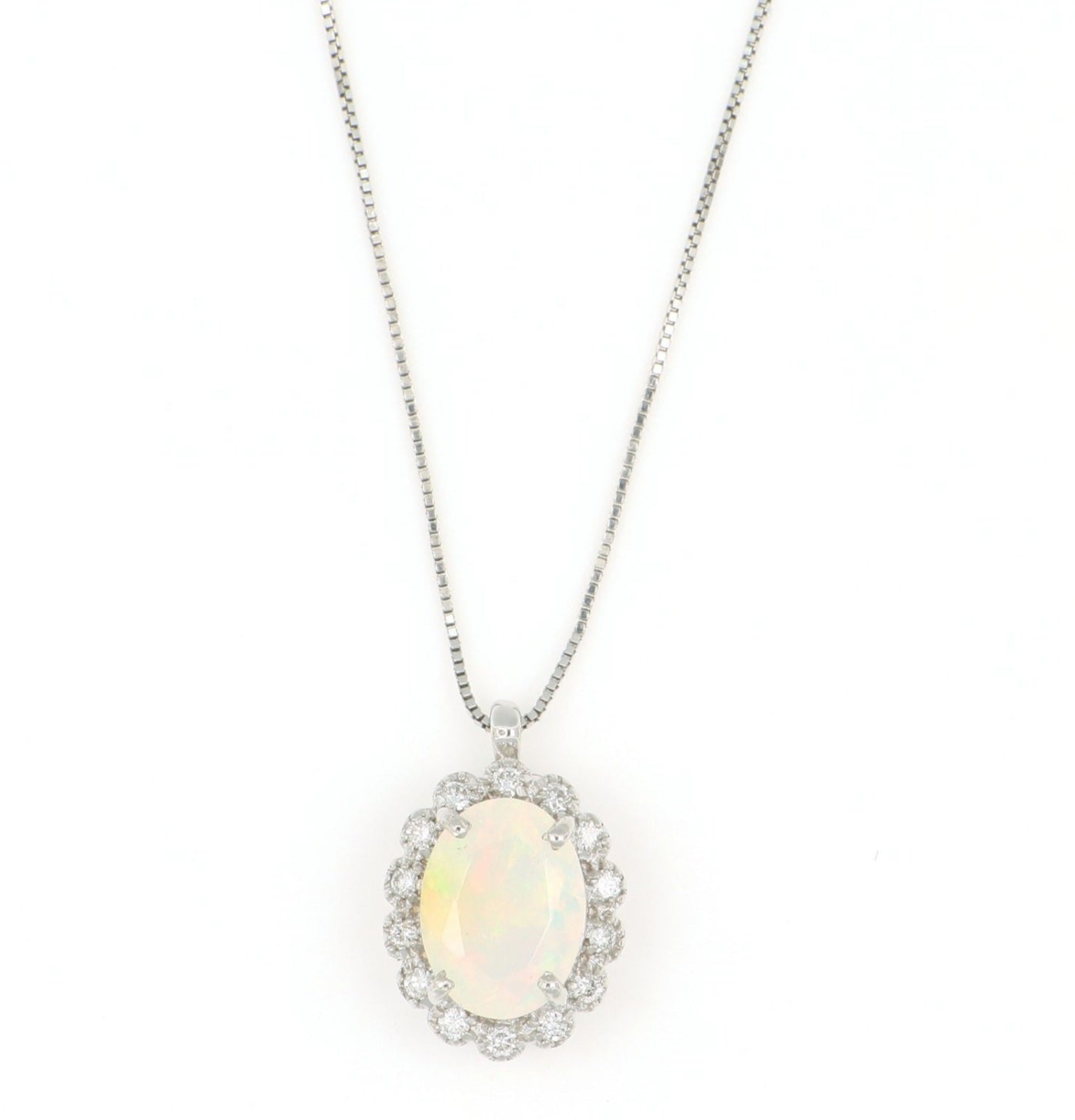 Collana in oro bianco 18k e diamante naturale e opale 1.60ct