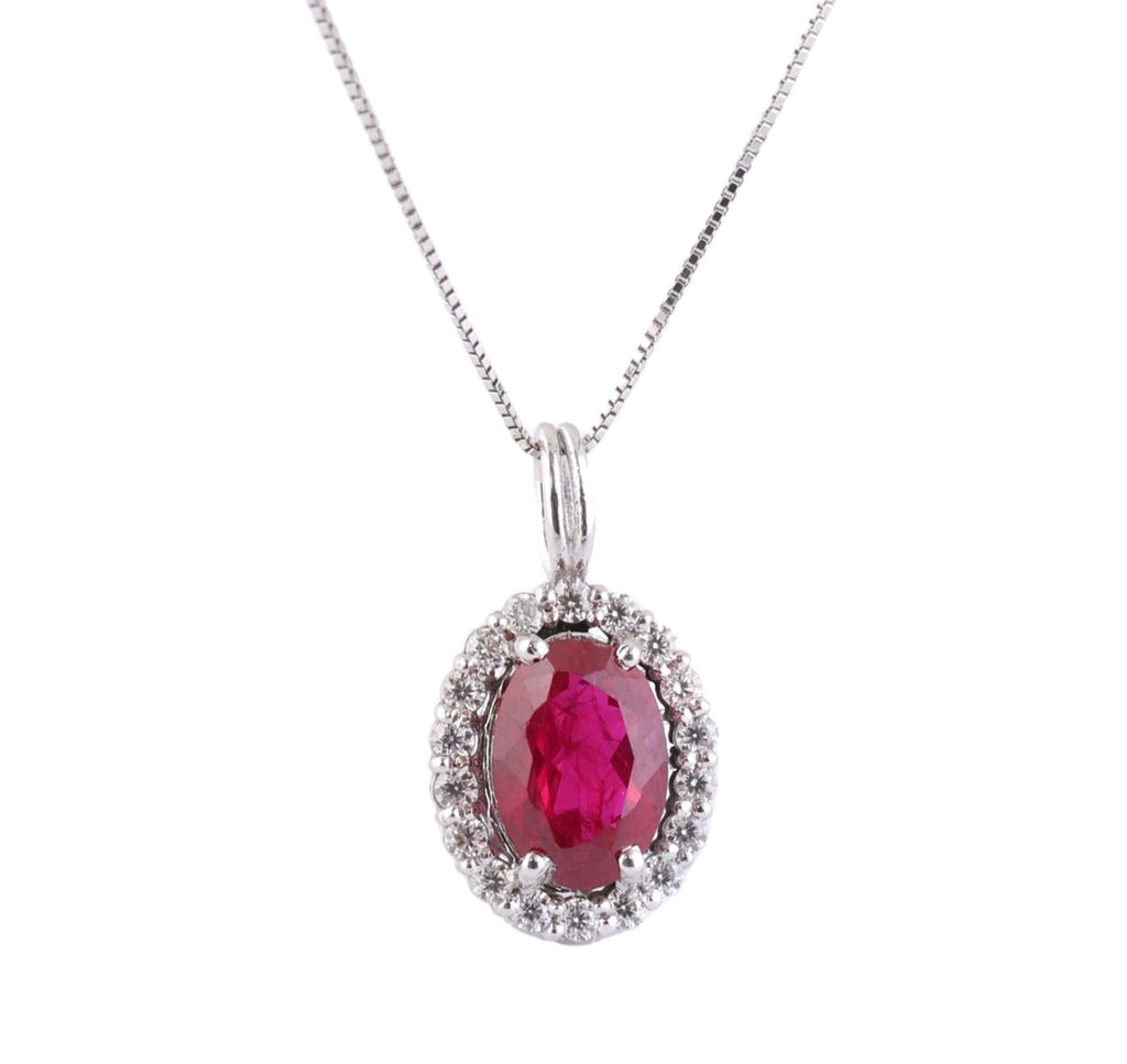 Collana in oro bianco 18k diamanti naturali e rubino naturale 2.12ct