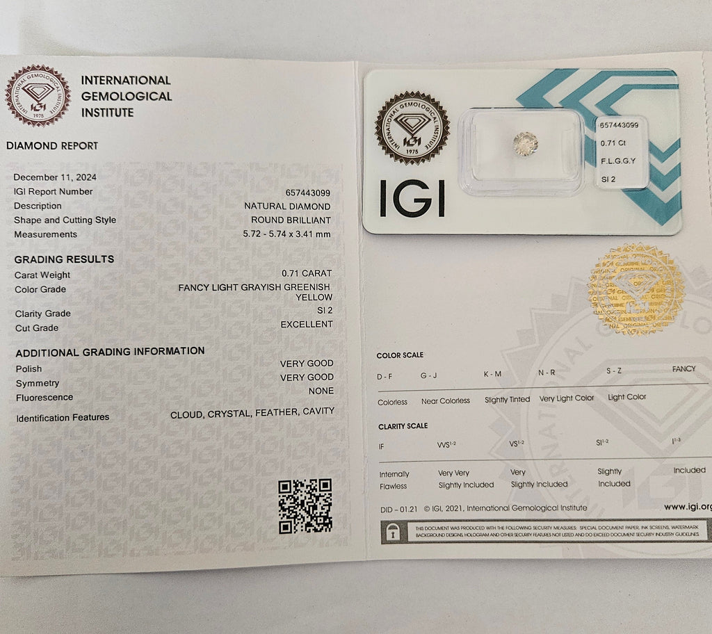 diamanti naturali certificato IGI  0.71ct