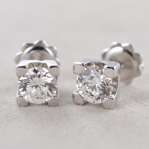 orecchini punto luce quadrato in oro bianco 18k e 2  diamanti naturali 0,20ct