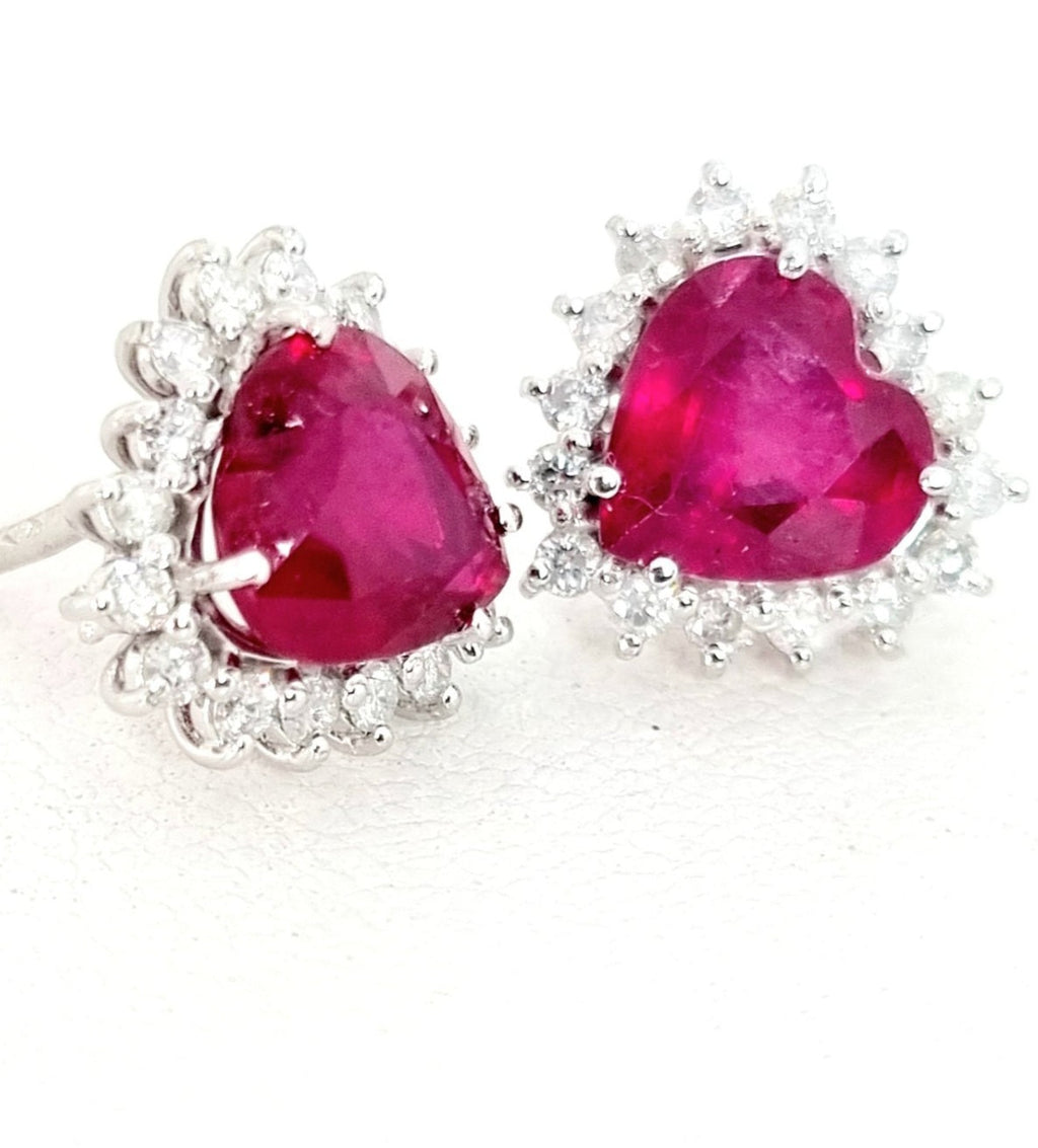 Orecchini - 18 carati Oro bianco Rubino - Diamante