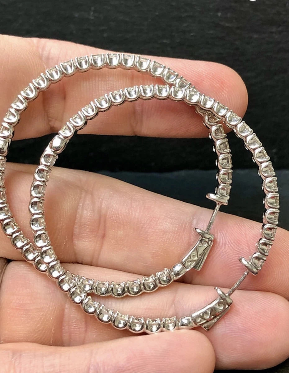 Orecchini a cerchio oro bianco 18k diamanti Naturali 10,50 ct