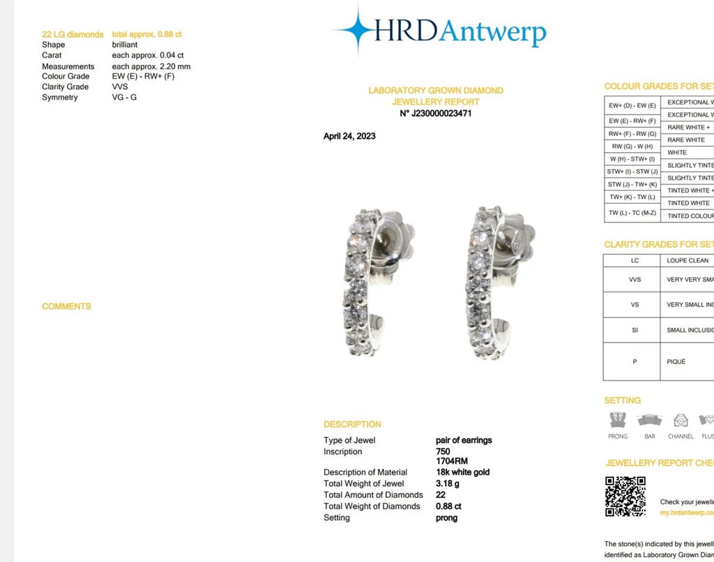 Orecchini Mezza Luna Certificato HRD ANTEERP e diamanti naturali 0,88 ct