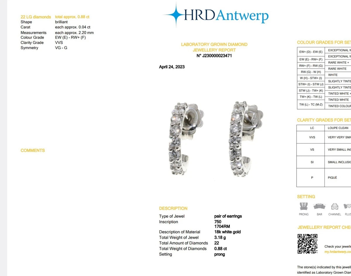 Orecchini Mezza Luna Certificato HRD ANTEERP e diamanti naturali 0,88 ct