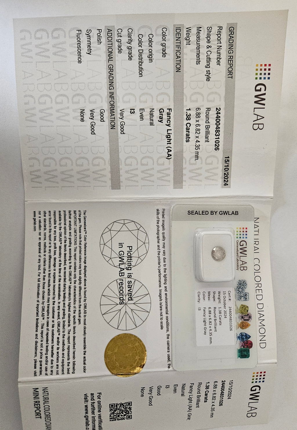 Diamante naturale certificato 1.38ct