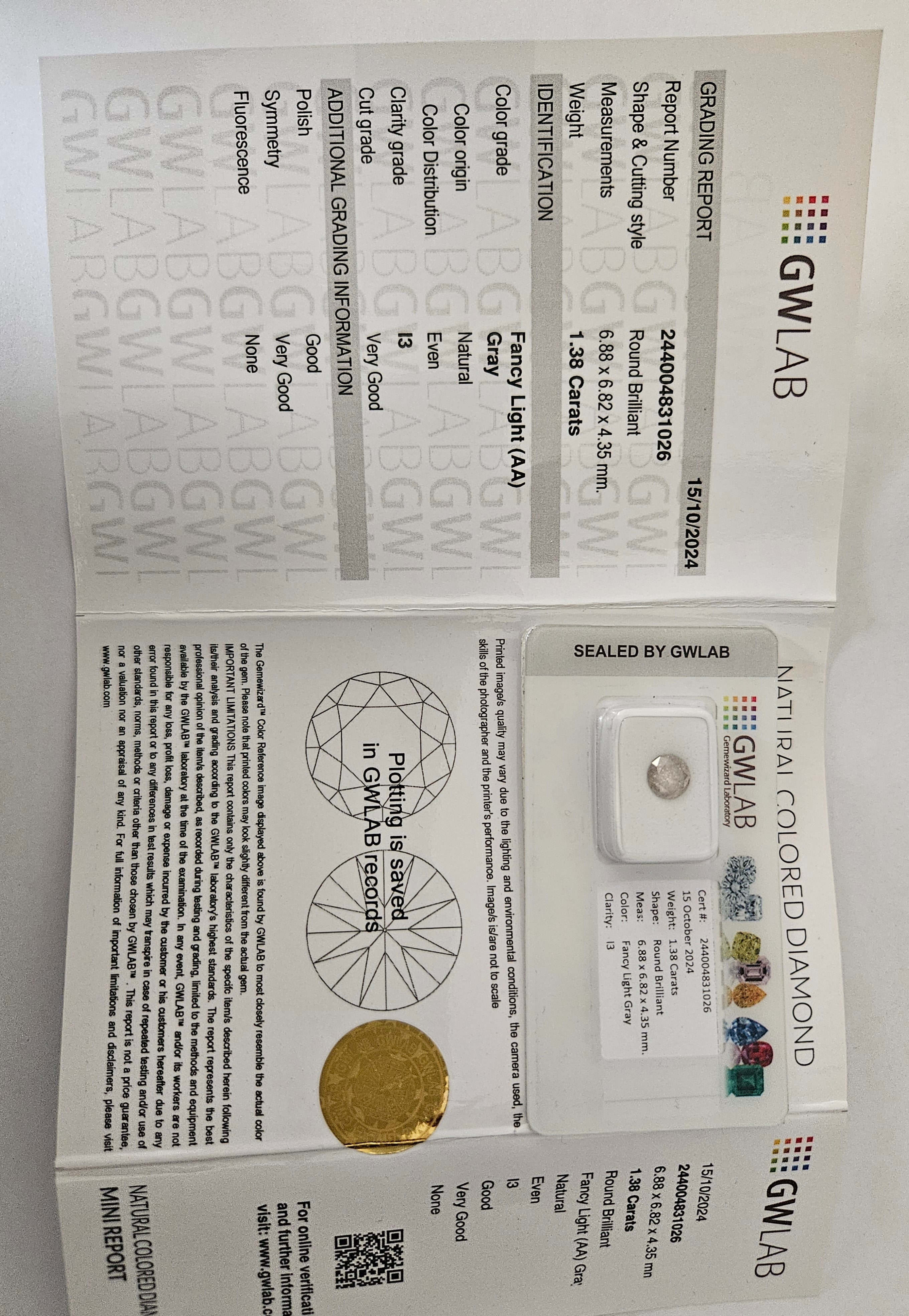 Diamante naturale certificato 1.38ct