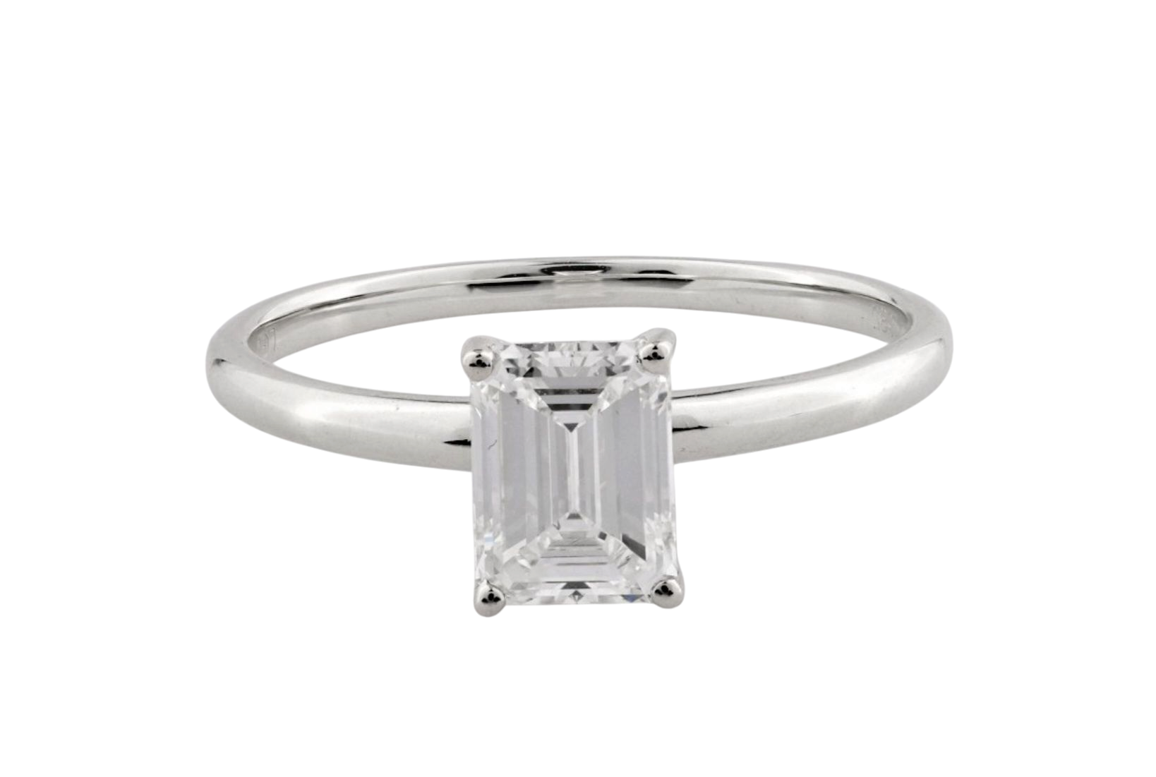 Anello solitario in oro bianco 18k e diamante naturale taglio smeraldo 1.20ct