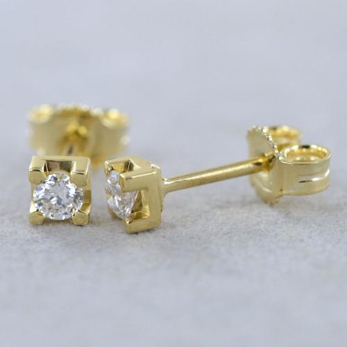 orecchini punto luce quadrato in oro giallo 18k e 2 diamanti naturali 0,90 ct