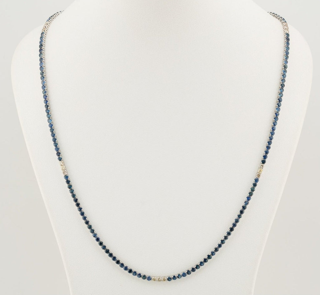 Collana - 18 carati Oro bianco - 10.16ct. tw. Zaffiro - Diamante naturale