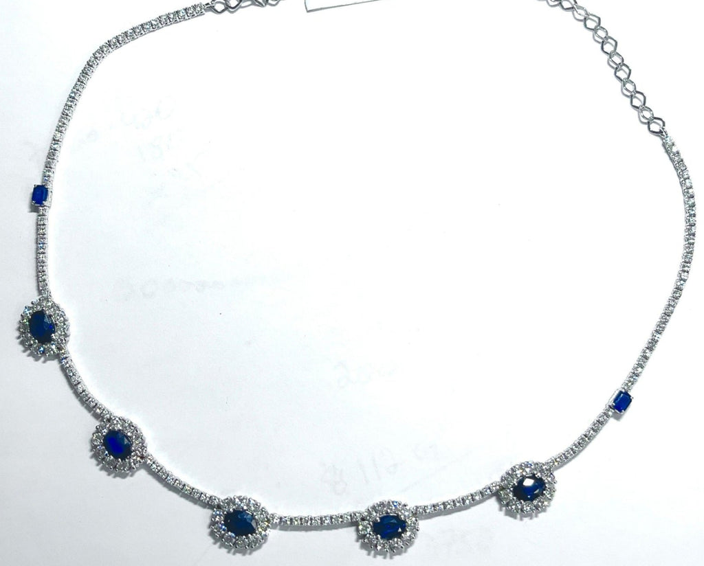 Collana tennis in oro bianco 18k e zaffiro e diamanti naturali 8ct