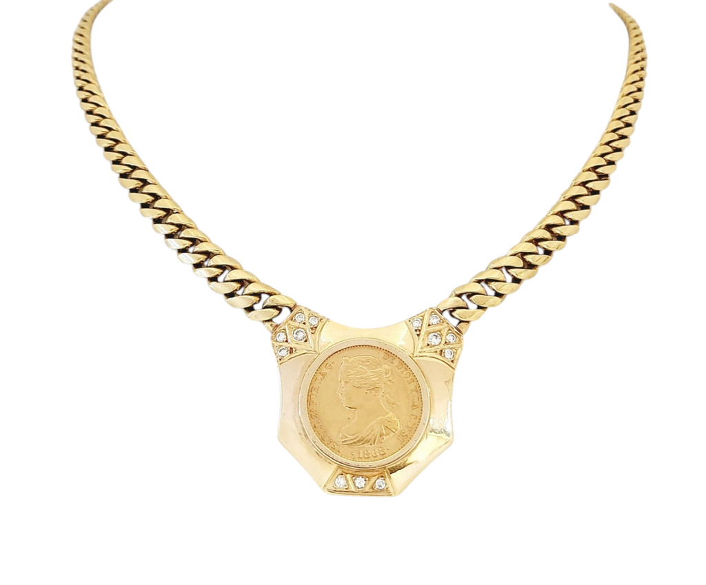 Collana in oro giallo 18k  con diamanti naturali 0.81 ct e sterline d'oro 22k
