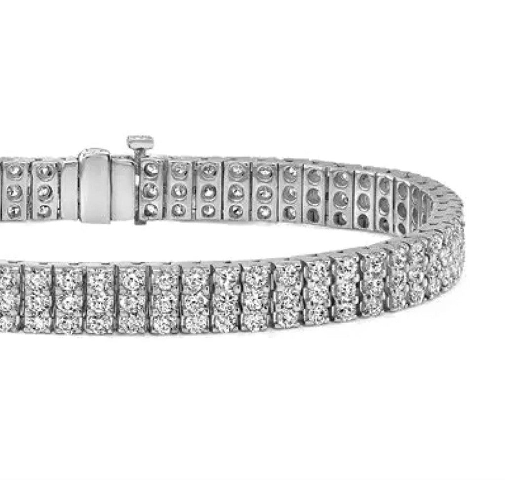Bracciale tennis in 3 Fila diamante naturale Taglio Rotondo  6.72CT