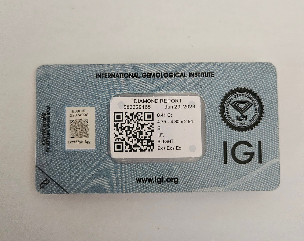 diamanti naturali certificato IGI  0.41ct E IF