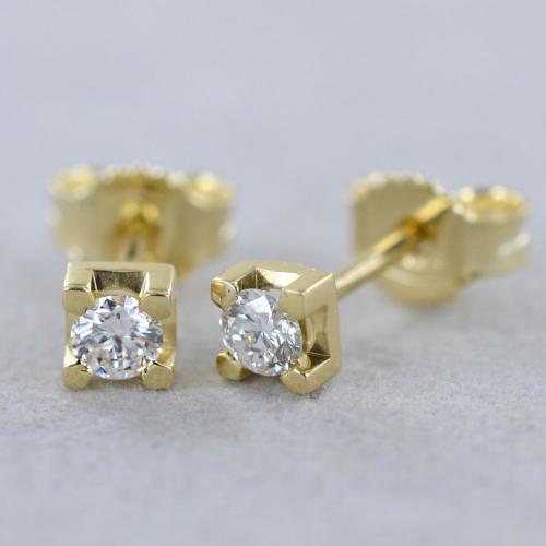 orecchini punto luce quadrato in oro giallo 18k e 2 diamanti naturali 0,90 ct