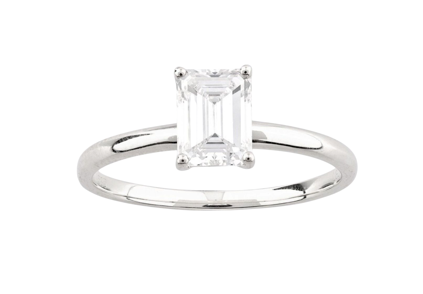 Anello solitario in oro bianco 18k e diamante naturale taglio smeraldo 1.20ct