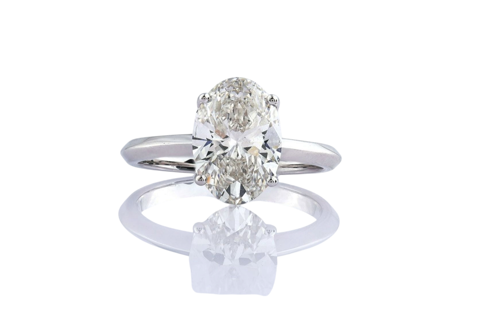 Anello solitario in oro bianco 18k e diamante naturale taglio ovale  2.00ct