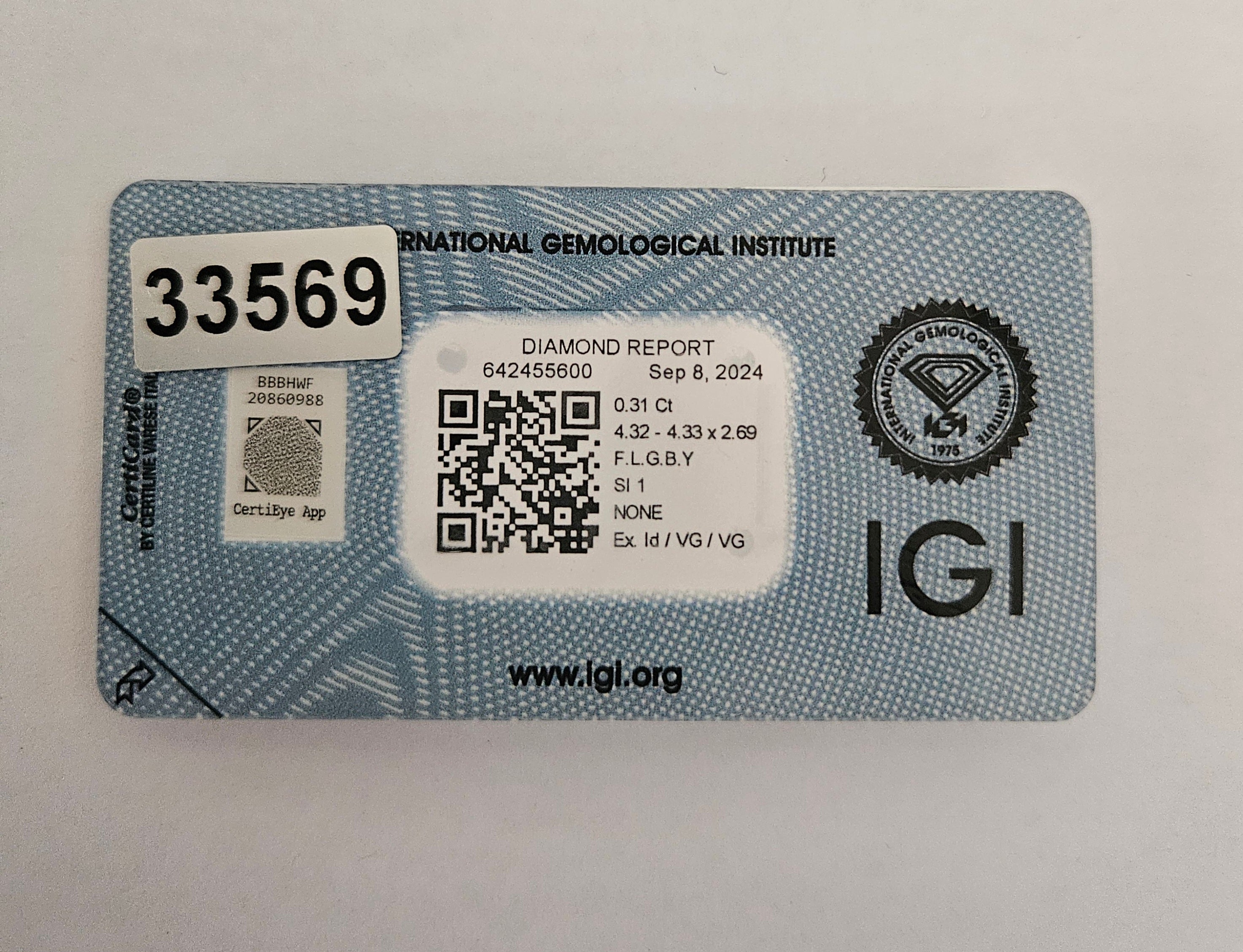 diamanti naturali certificato IGI  0.31ct