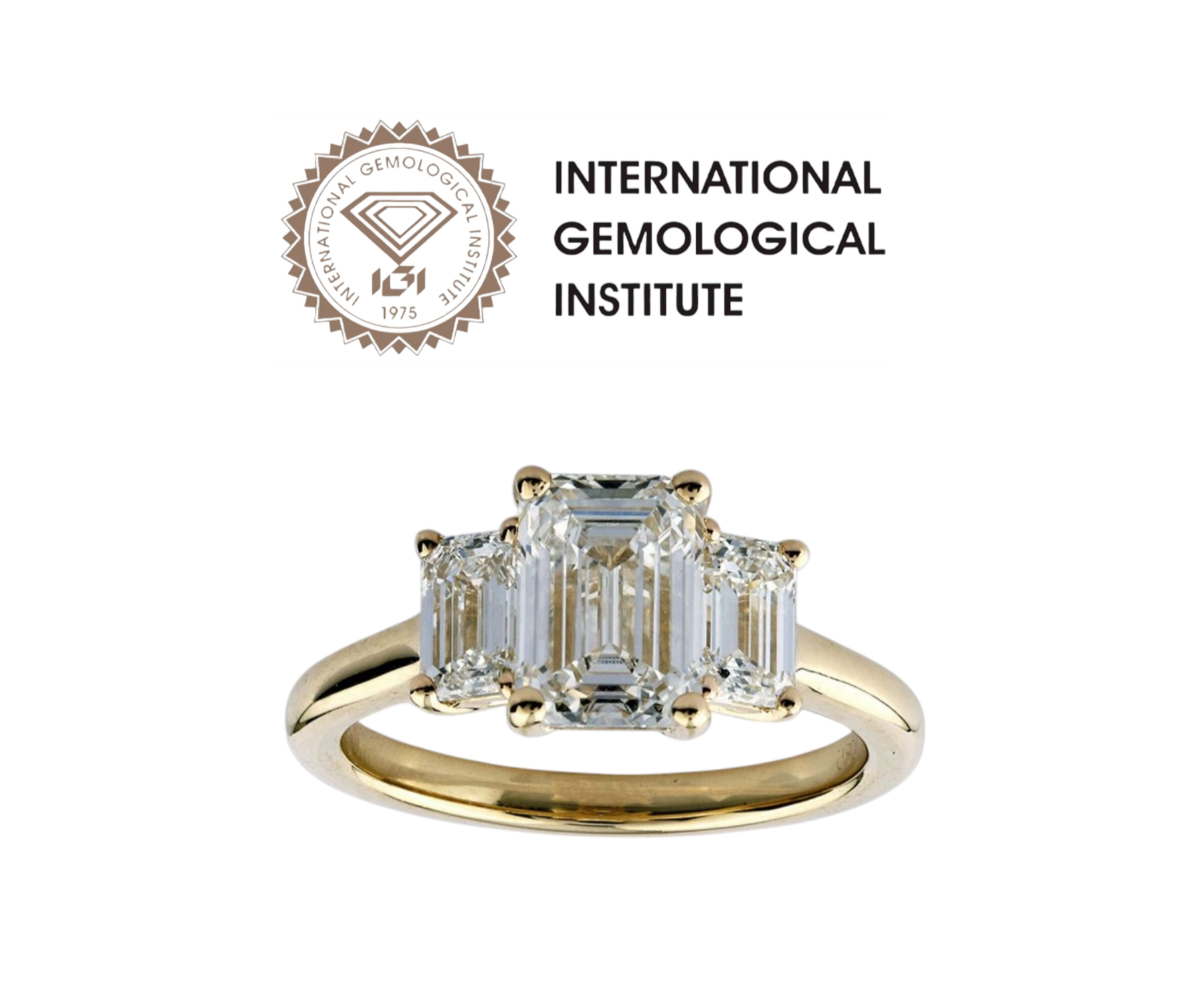 Anello trilogy in oro giallo 18k e diamanti naturali taglio smeraldo 3.03ct