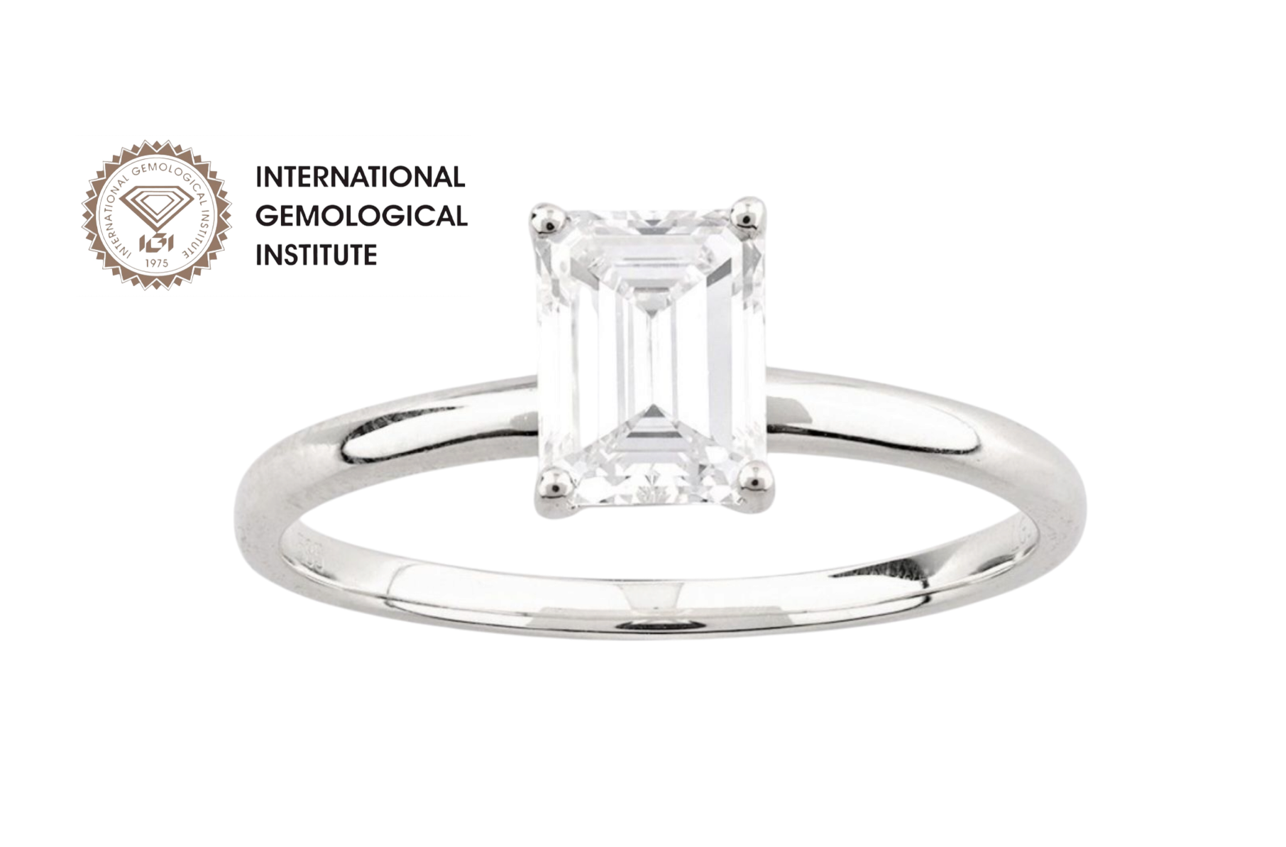 Anello solitario in oro bianco 18k e diamante naturale taglio smeraldo 1.20ct