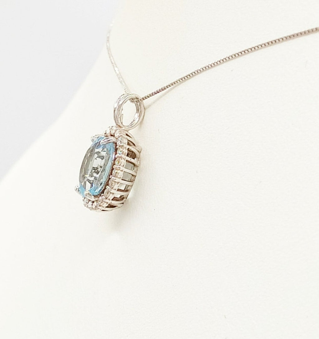 Collana - oro 18 carati Oro bianco Acquamarina - Diamante