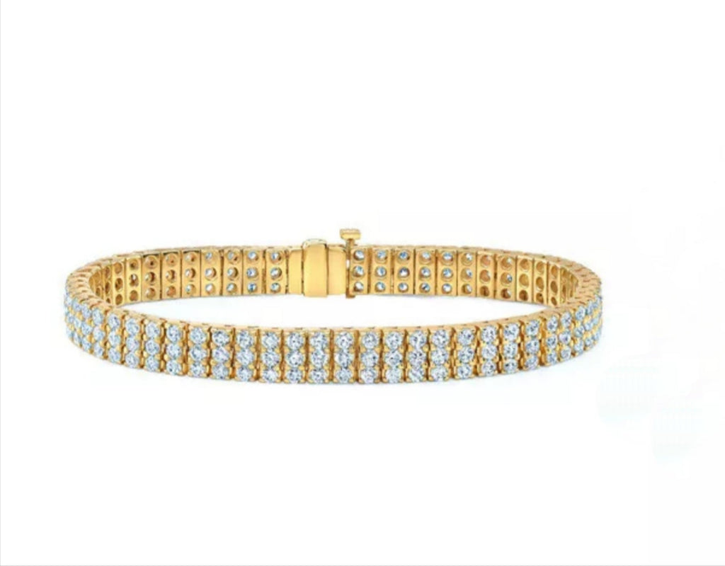 Bracciale tennis in 3 Fila diamante naturale Taglio Rotondo  6.72CT