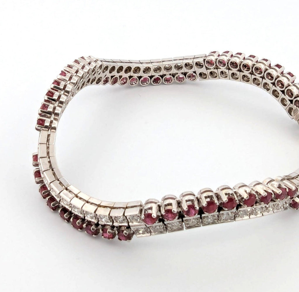 Bracciale tennis in oro bianco e rubino naturali e diamanti naturali 9.00ct