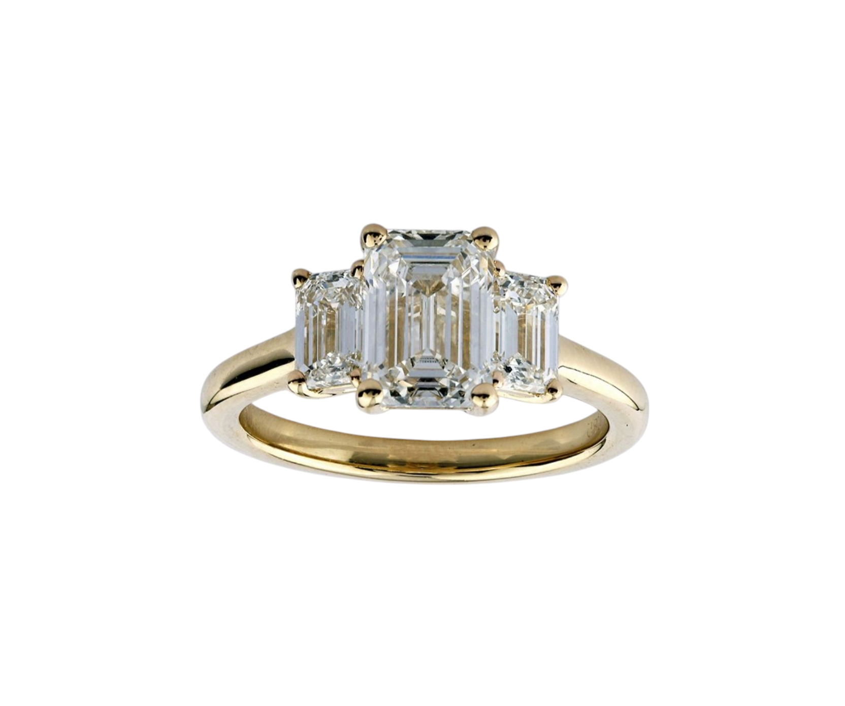 Anello trilogy in oro giallo 18k e diamanti naturali taglio smeraldo 3.03ct