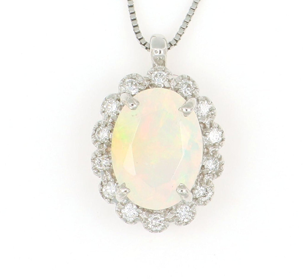 Collana in oro bianco 18k e diamante naturale e opale 1.60ct