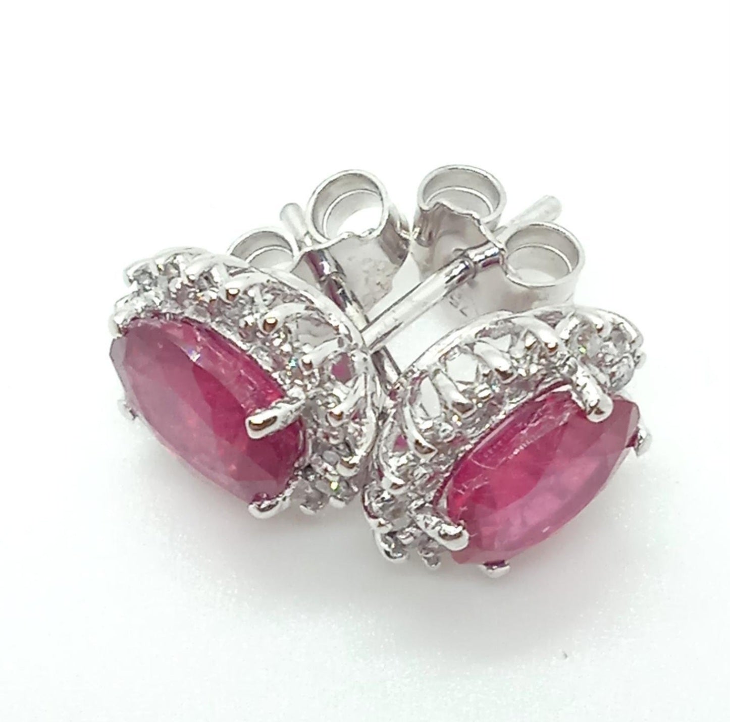 Orecchini - 18 carati Oro bianco Rubino - Diamante