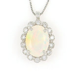 Collana in oro bianco 18k e diamante naturale e opale 1.60ct