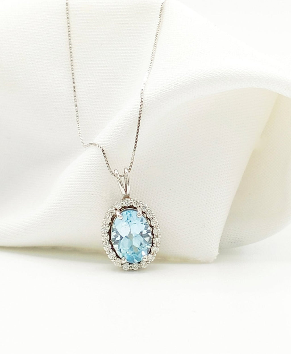 Collana - oro 18 carati Oro bianco Acquamarina - Diamante