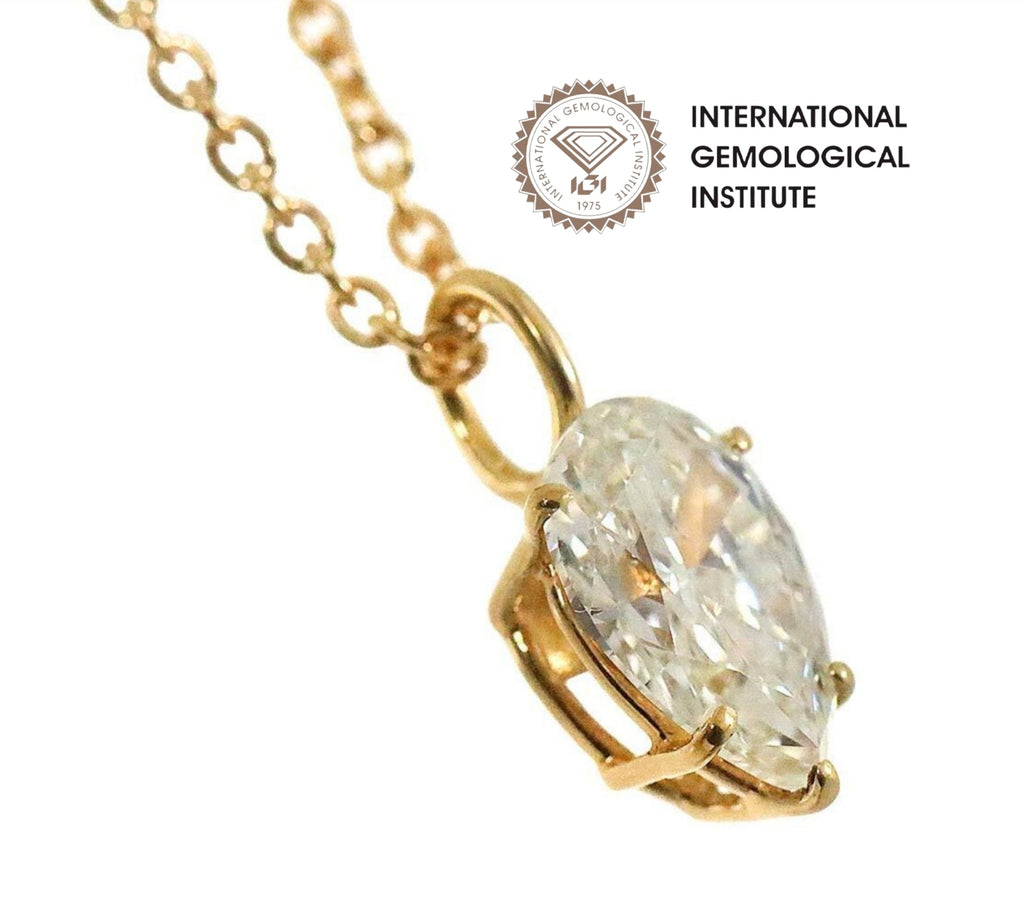 Collana  in oro 18k e diamante naturale pera certificato IGI 0.50ct D IF