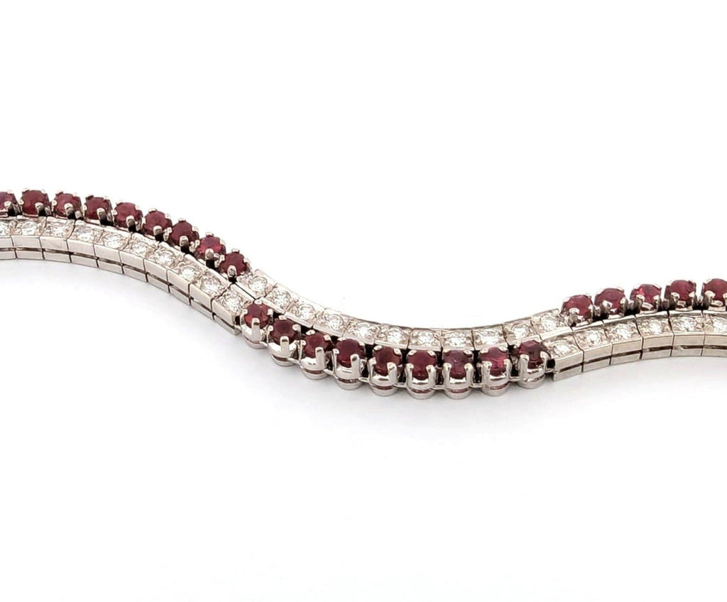 Bracciale tennis in oro bianco e rubino naturali e diamanti naturali 9.00ct