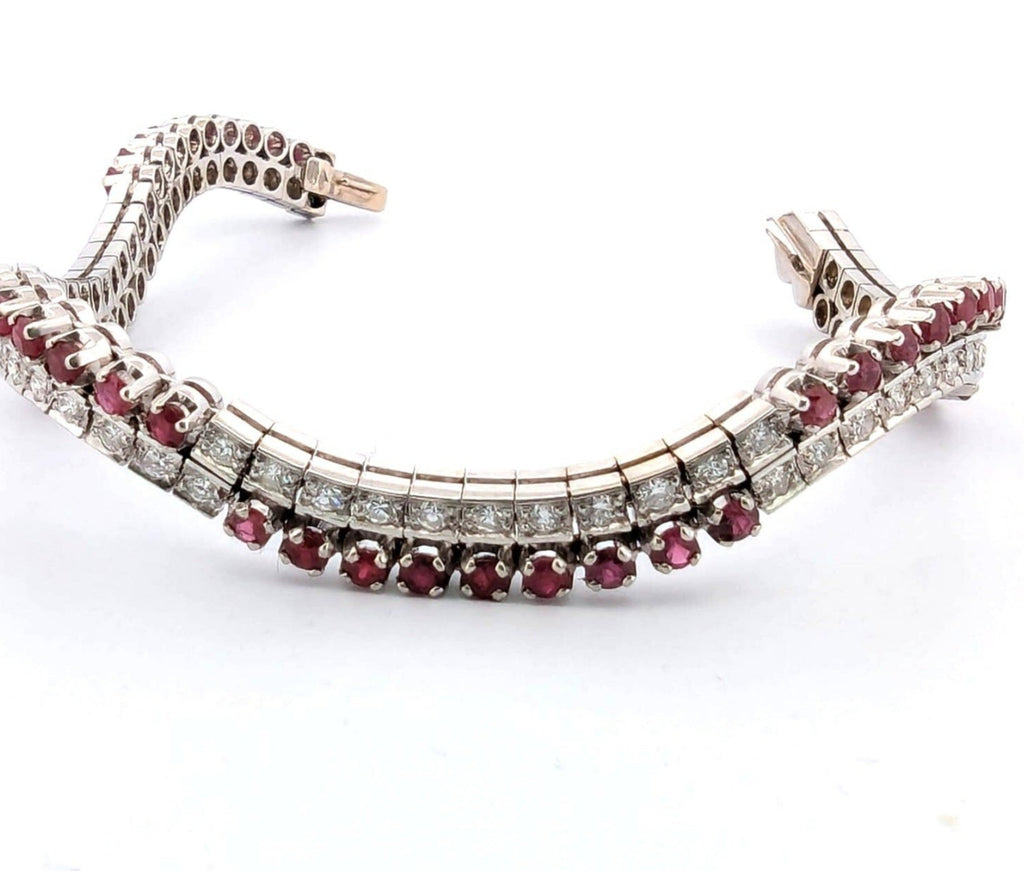Bracciale tennis in oro bianco e rubino naturali e diamanti naturali 9.00ct