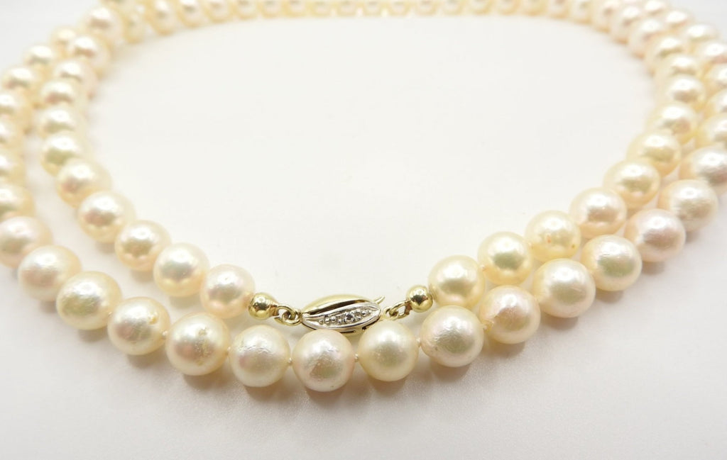 Collana in oro bianco 18k e perle naturale akoya e diamanti naturali